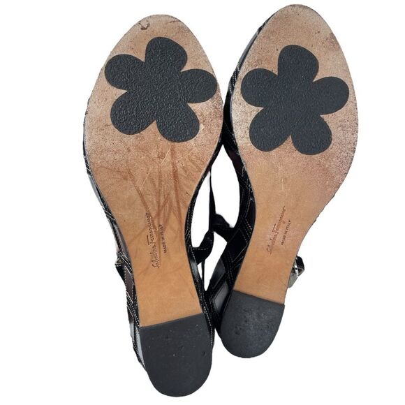 Salvatore Ferragamo Black Geometric Leather Wedge Heel Sandals Women’s Size 8 - Picture 8 of 9